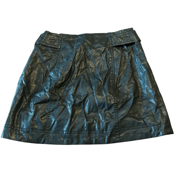 Free People Y2K Mini Skirt Black Belted Faux Leather Short Vegan Lined Size 2 - Picture 8 of 8